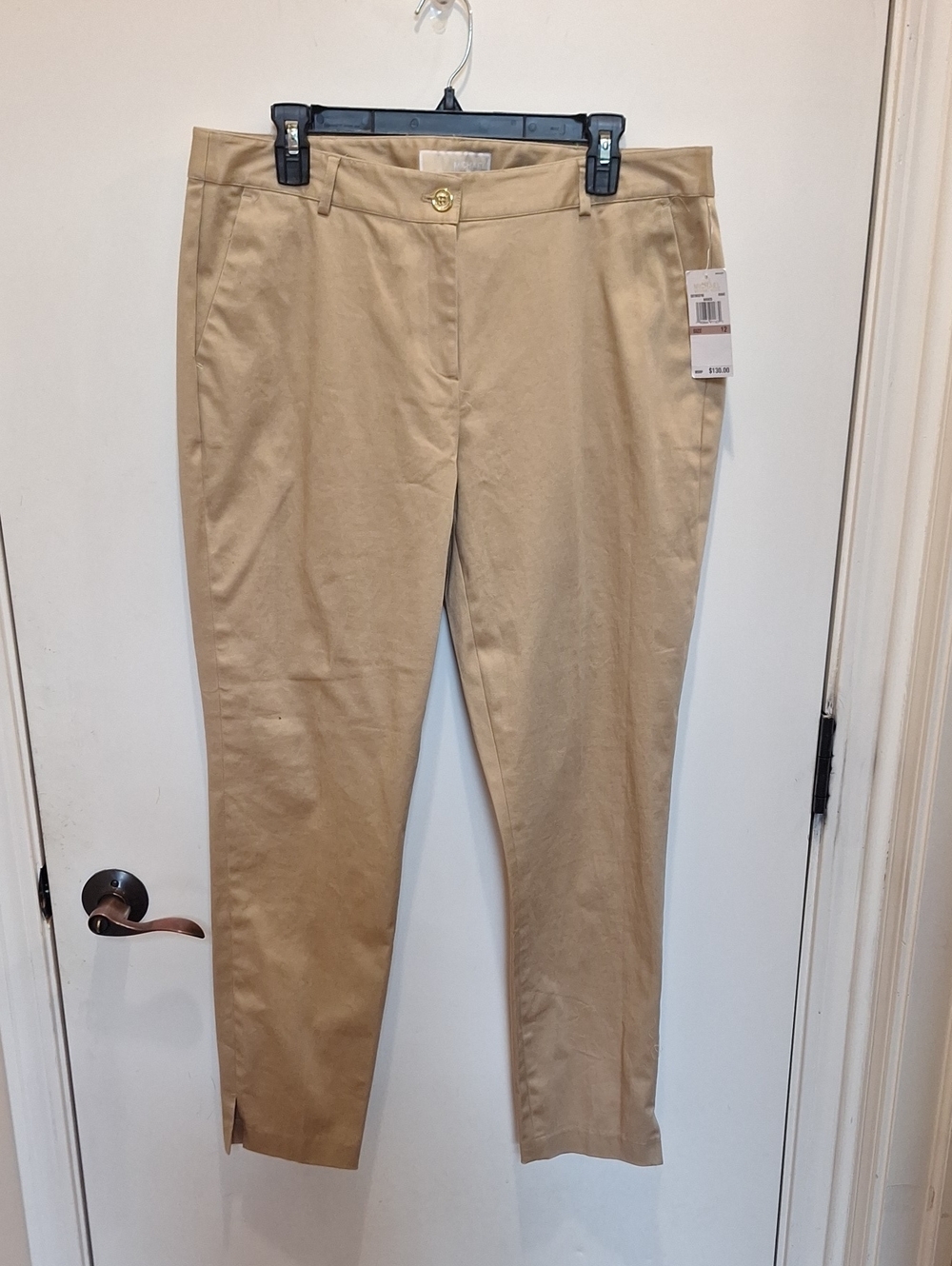 MICHAEL Michael Kors Khaki Straight-Leg Pants with Gold Button